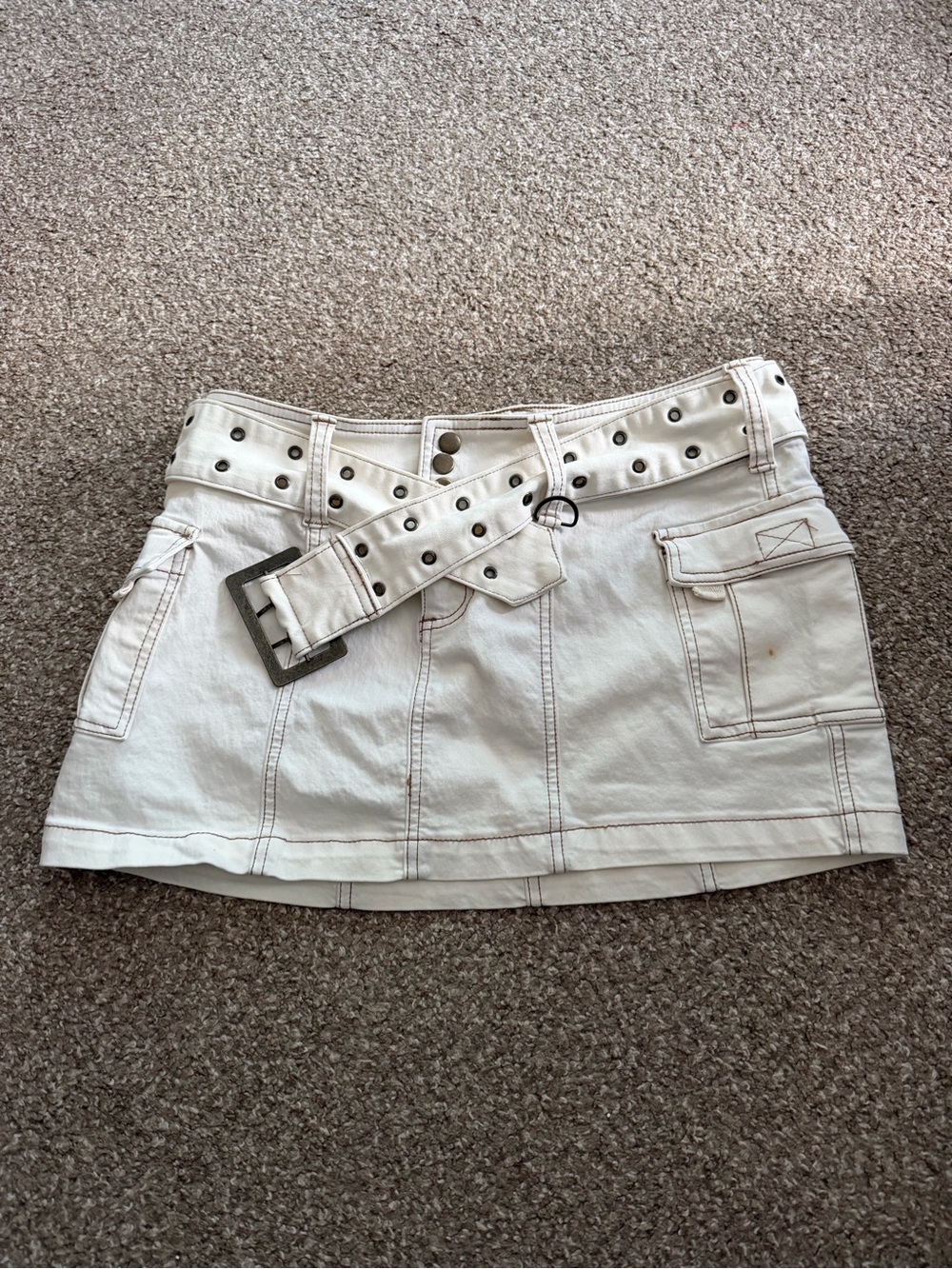 UO White Utility Mini Skirt with Belt